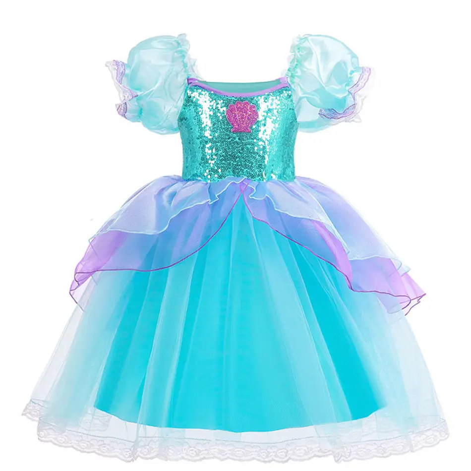 Girls Mermaid Dress Purple Aqua Fishtail Halloween Cosplay - Image 7