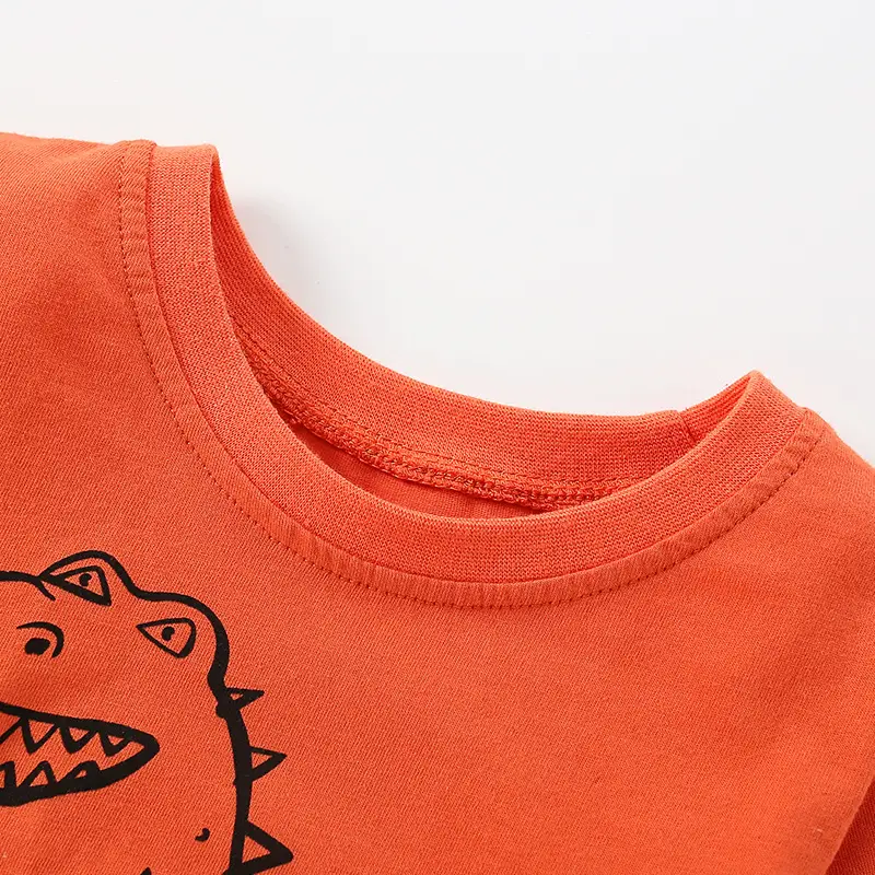 Orange Dinosaur Long Sleeve T-Shirt for Boys - Image 2