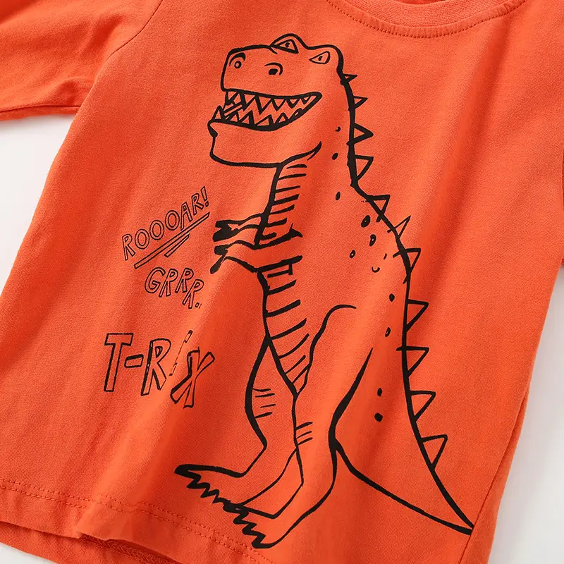 Orange Dinosaur Long Sleeve T-Shirt for Boys - Image 3