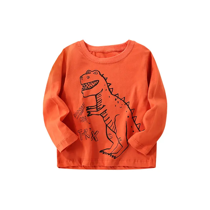 Orange Dinosaur Long Sleeve T-Shirt for Boys - Image 5