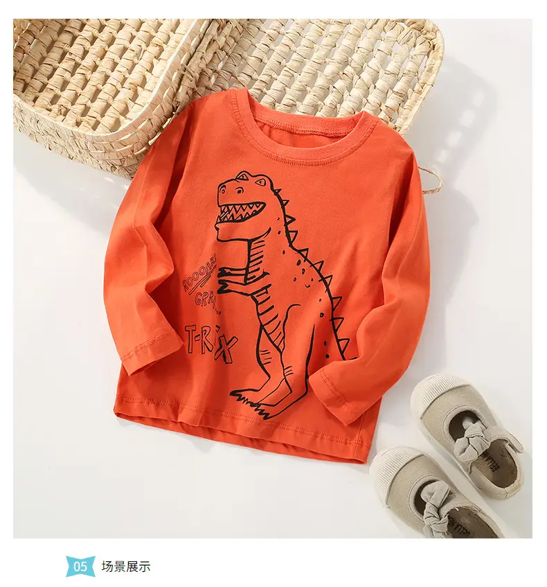 Orange Dinosaur Long Sleeve T-Shirt for Boys — feature 10