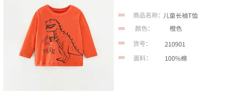 Orange Dinosaur Long Sleeve T-Shirt for Boys — feature 12