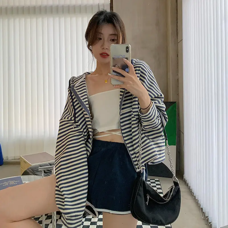 Women Stripe Zipper Jacket 2023 Korean Style - Image 7