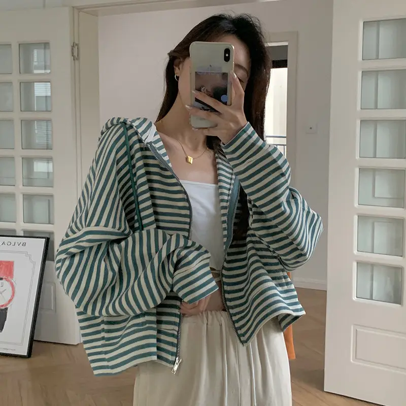 Women Stripe Zipper Jacket 2023 Korean Style - Image 8