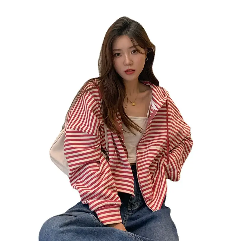 Women Stripe Zipper Jacket 2023 Korean Style - Image 9