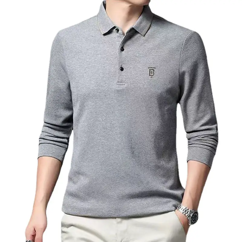 Men Embroidered Polo T-Shirt Grey Medium