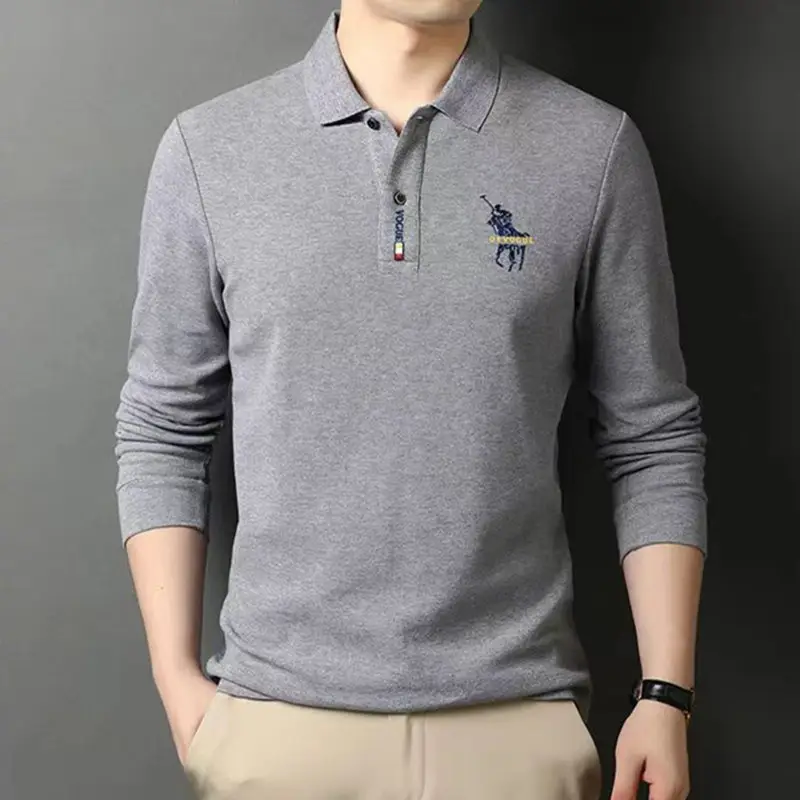 Men Embroidered Polo T-Shirt Grey Medium