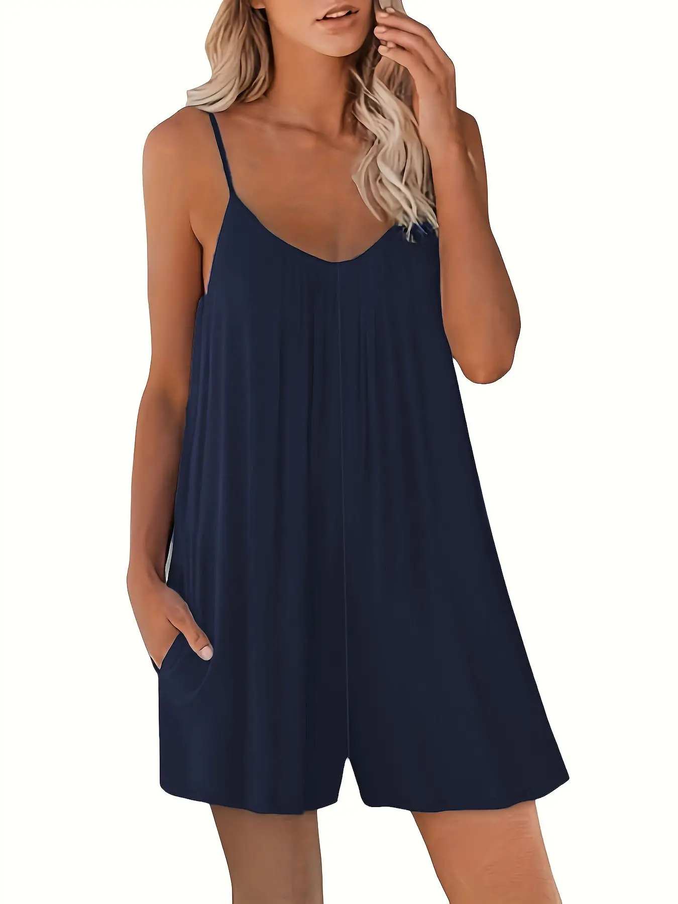 Women Red Pure Color Jumpsuit Summer Casual Cross-Border - Image 4