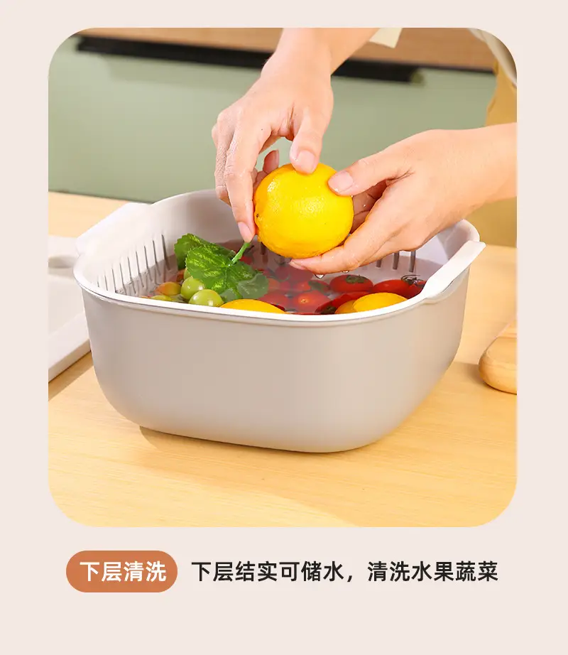 Double Layer Draining Vegetable Wash Basket Blue Yellow — feature 5