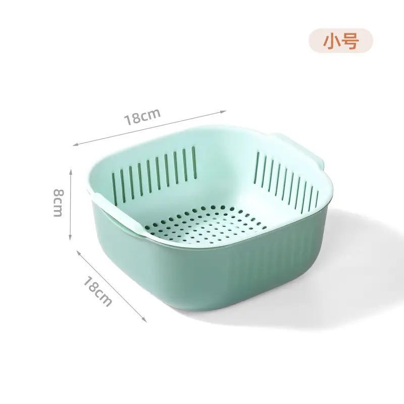 Double Layer Draining Vegetable Wash Basket Blue Yellow - Image 2