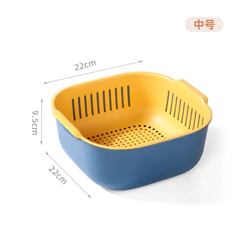 Double Layer Draining Vegetable Wash Basket Blue Yellow - Image 4