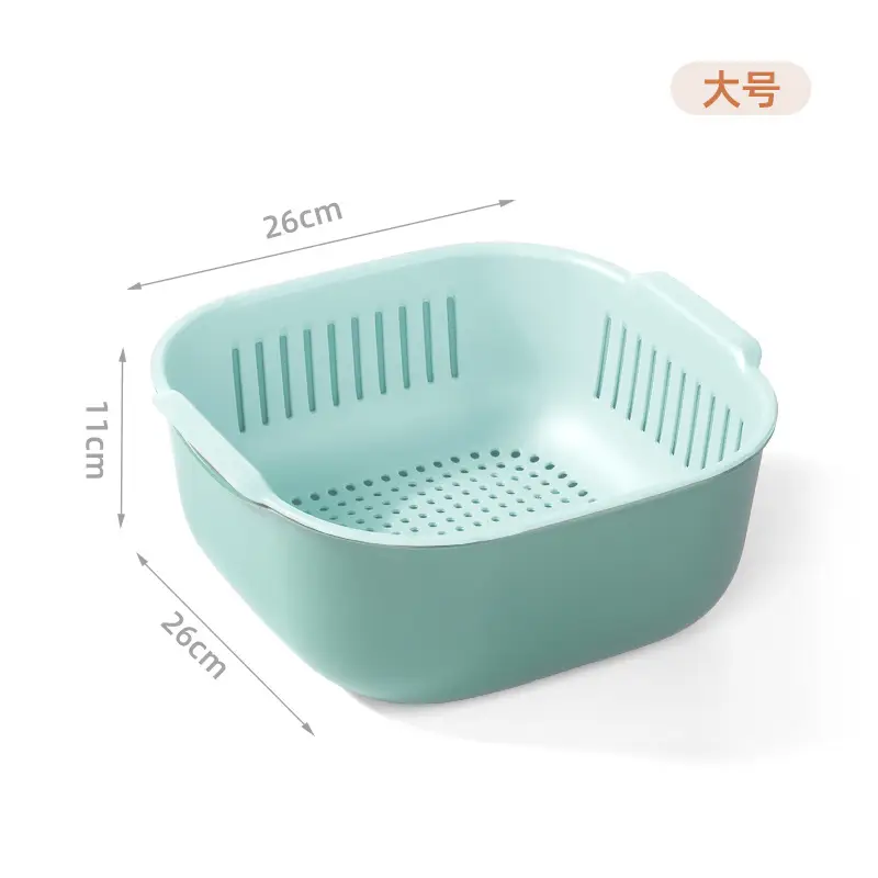 Double Layer Draining Vegetable Wash Basket Blue Yellow - Image 8