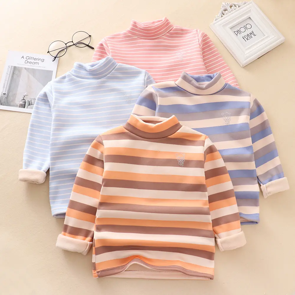 Boys Striped Mock Collar T-Shirt Large Fleece Warm - Image 9