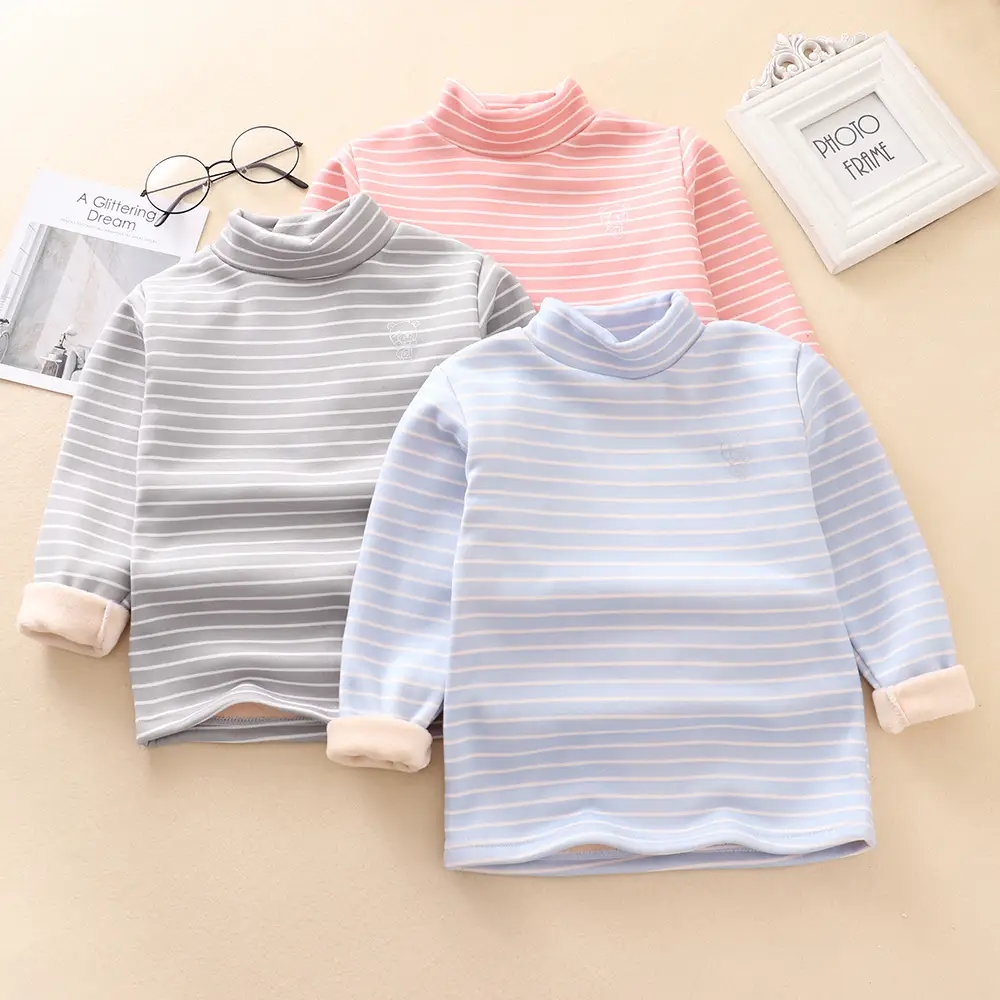 Boys Striped Mock Collar T-Shirt Large Fleece Warm - Image 10