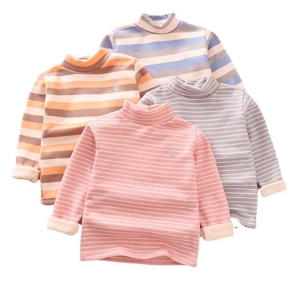 Boys Striped Mock Collar T-Shirt Large Fleece Warm - Image 11