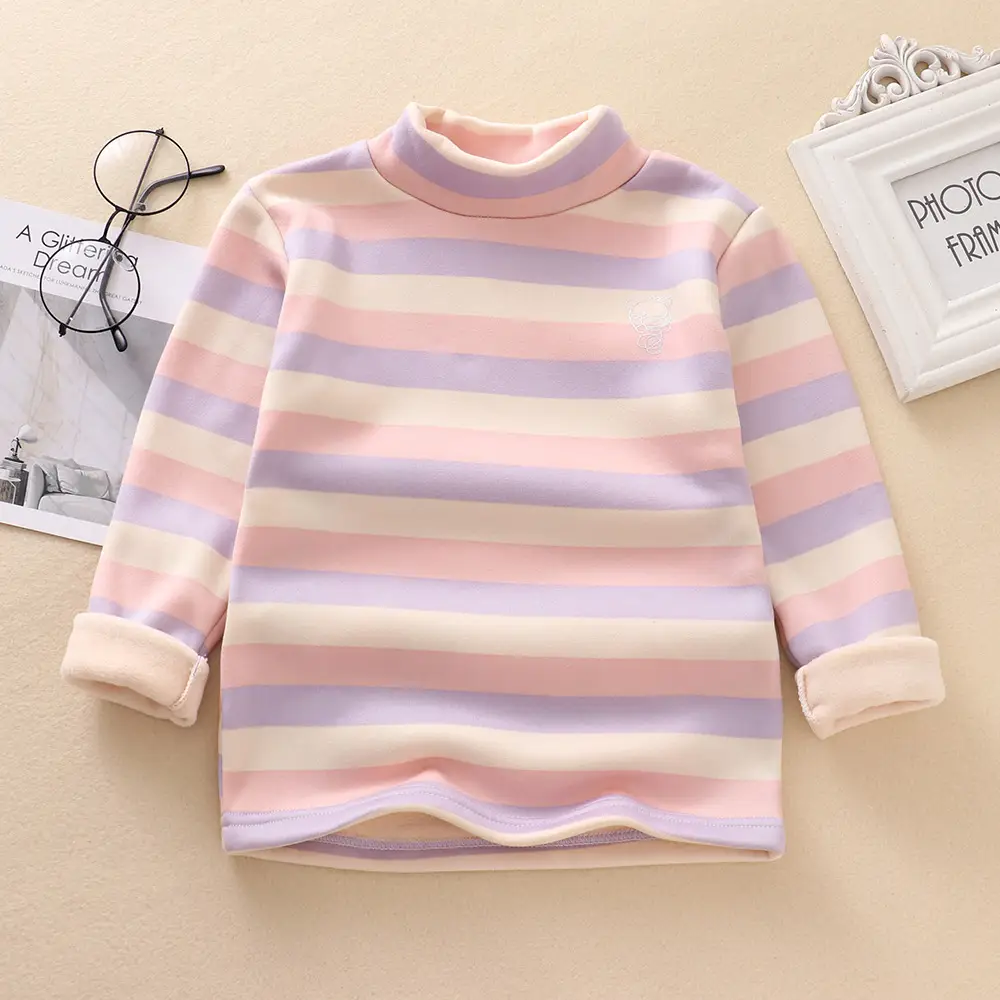 Boys Striped Mock Collar T-Shirt Large Fleece Warm - Image 2