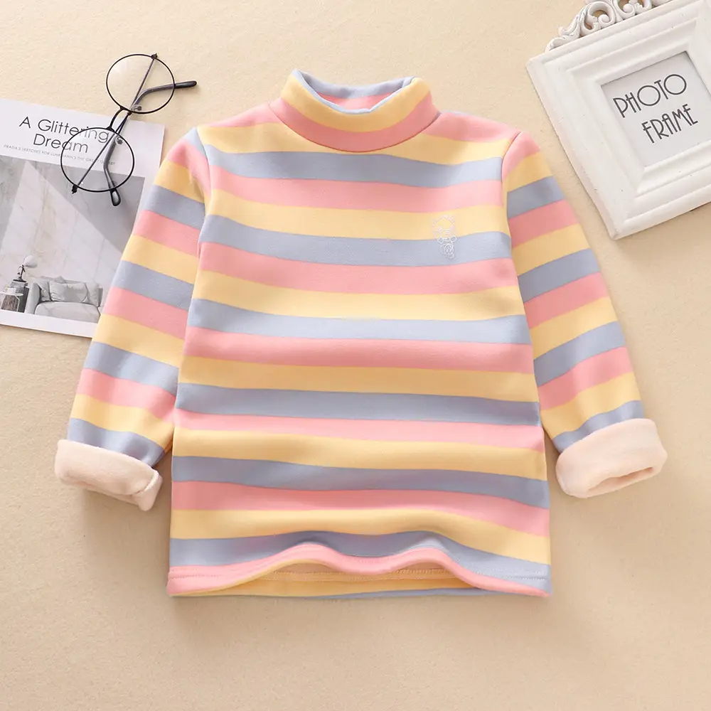 Boys Striped Mock Collar T-Shirt Large Fleece Warm - Image 3