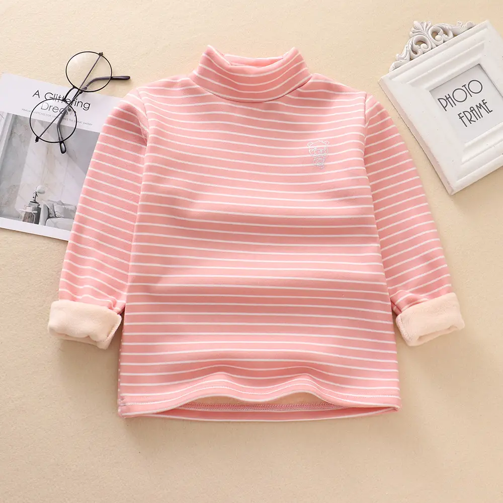 Boys Striped Mock Collar T-Shirt Large Fleece Warm - Image 5