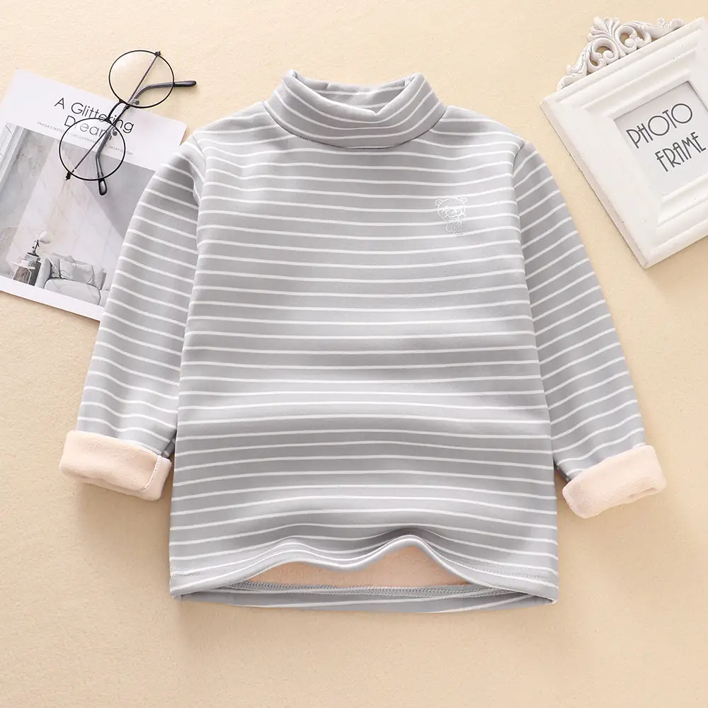 Boys Striped Mock Collar T-Shirt Large Fleece Warm - Image 6