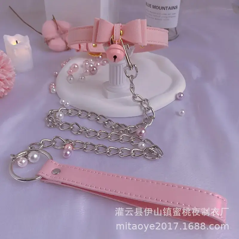 Sexy Bell Collar Traction Chain Bow Leather Neck Ring Dog Chain Maid Traction Chain Rope Bed Flirting - Image 4