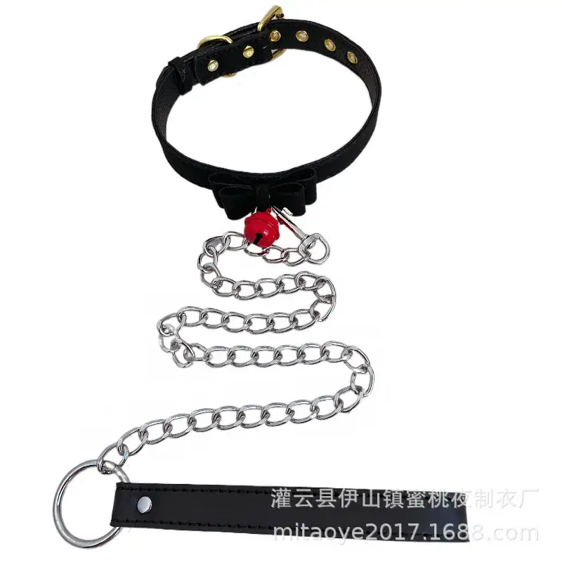 Sexy Bell Collar Traction Chain Bow Leather Neck Ring Dog Chain Maid Traction Chain Rope Bed Flirting - Image 12
