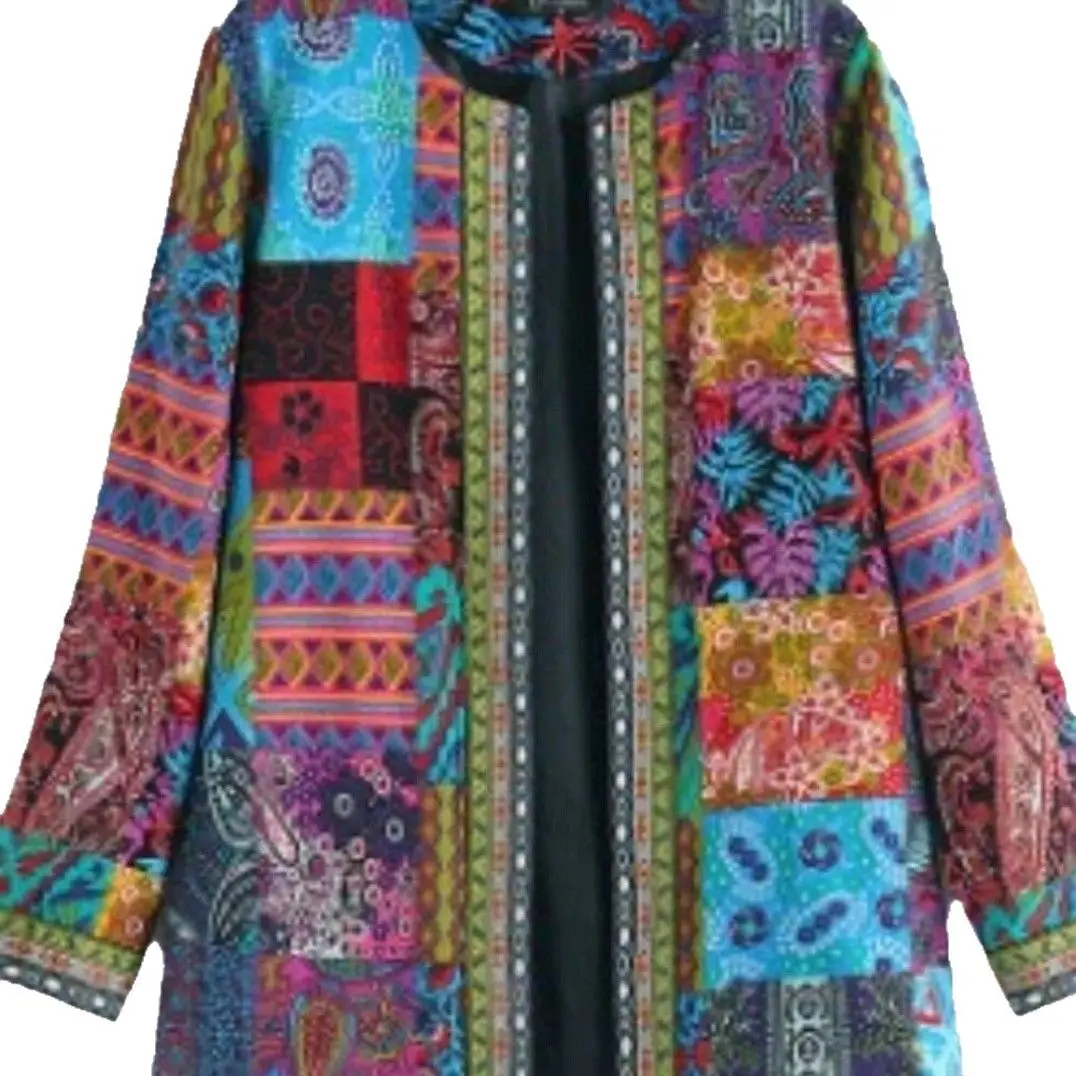 Retro Printed Long Sleeve Cardigan Jacket with Vibrant Colors - Image 5