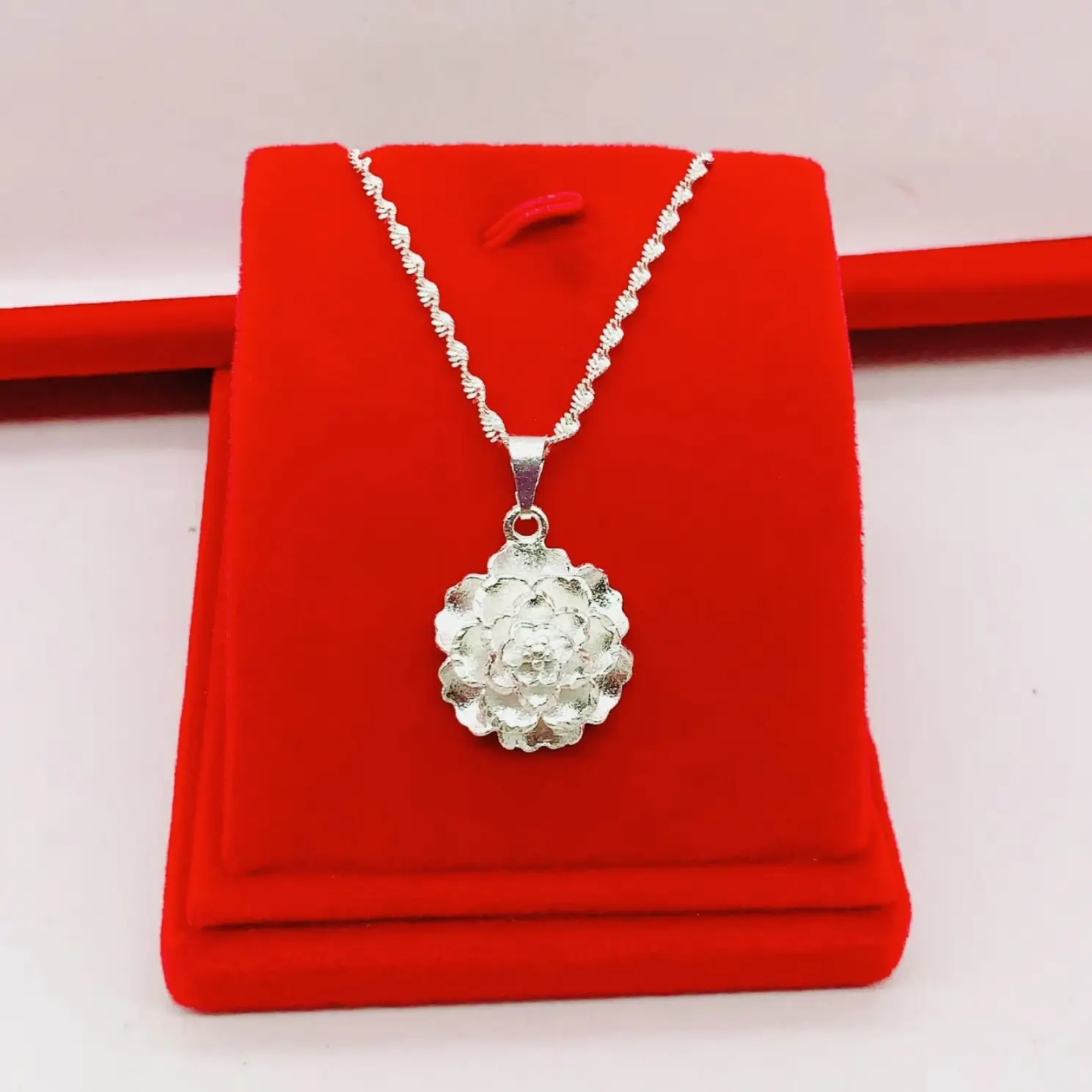 Brass Gold Peony Pendant Necklace Set for Women - Image 3
