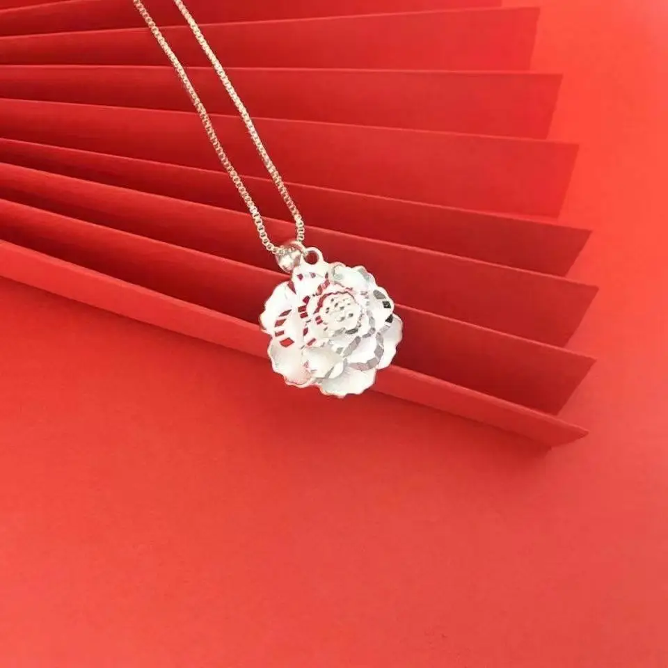 Brass Gold Peony Pendant Necklace Set for Women — feature 4