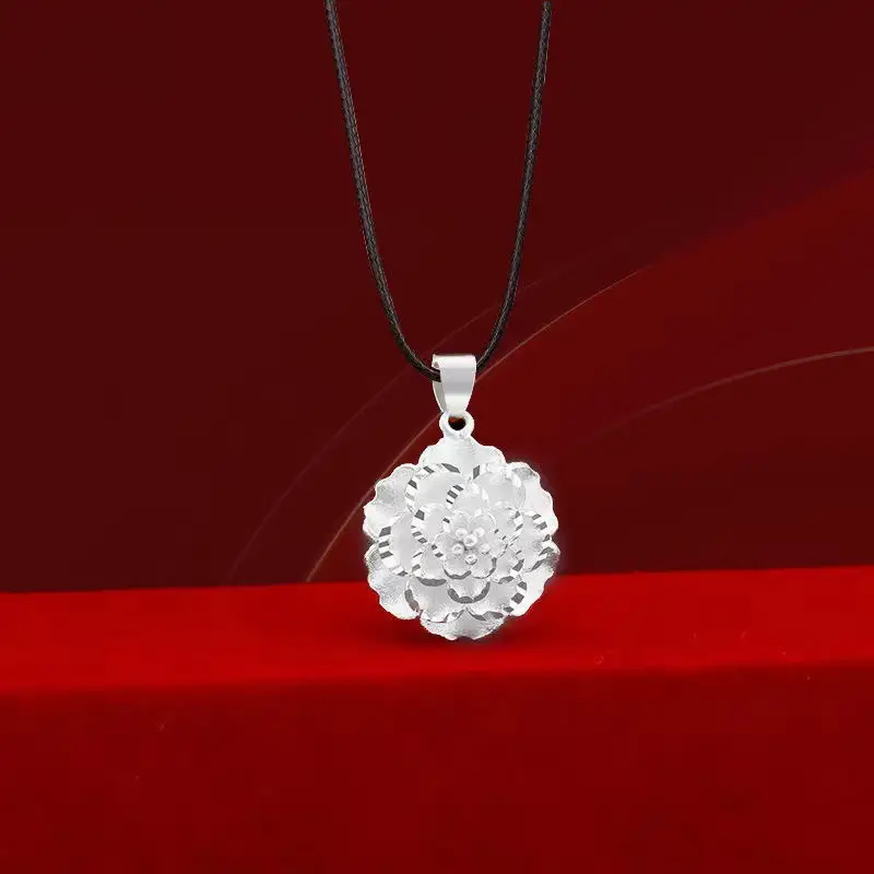 Brass Gold Peony Pendant Necklace Set for Women — feature 5