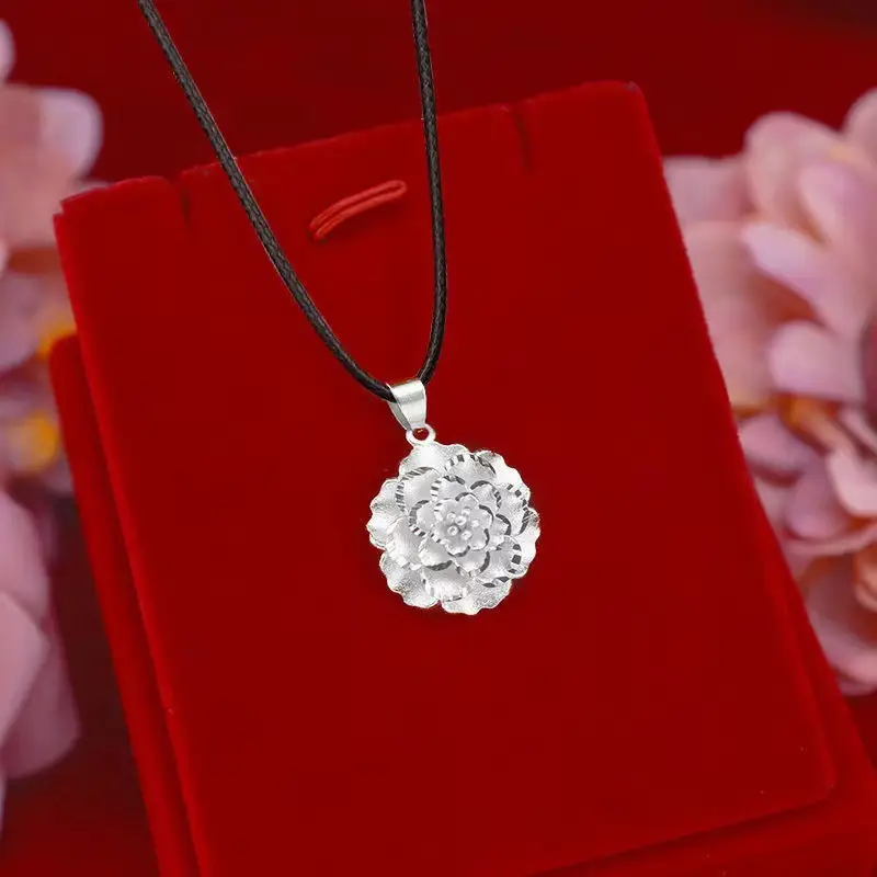 Brass Gold Peony Pendant Necklace Set for Women — feature 7