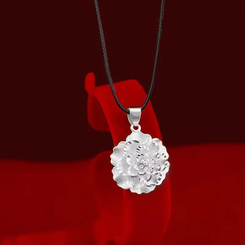 Brass Gold Peony Pendant Necklace Set for Women — feature 9
