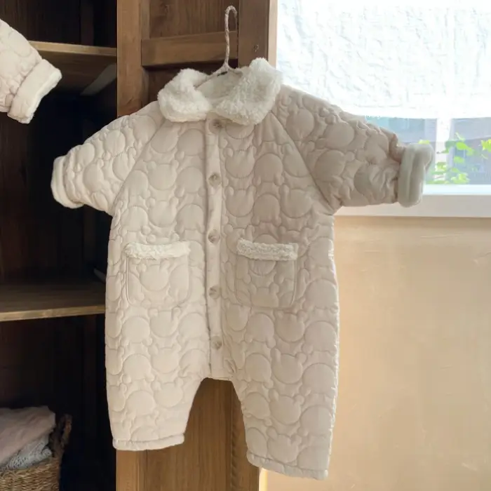 Baby Winter Lapel Pocket Suit Beige Cotton Long Sleeve