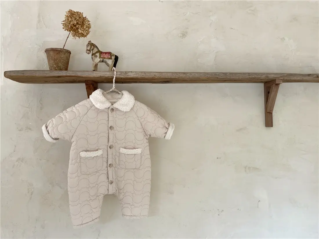 Baby Winter Lapel Pocket Suit Beige Cotton Long Sleeve