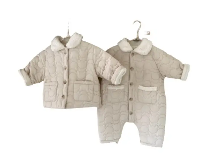 Baby Winter Lapel Pocket Suit Beige Cotton Long Sleeve