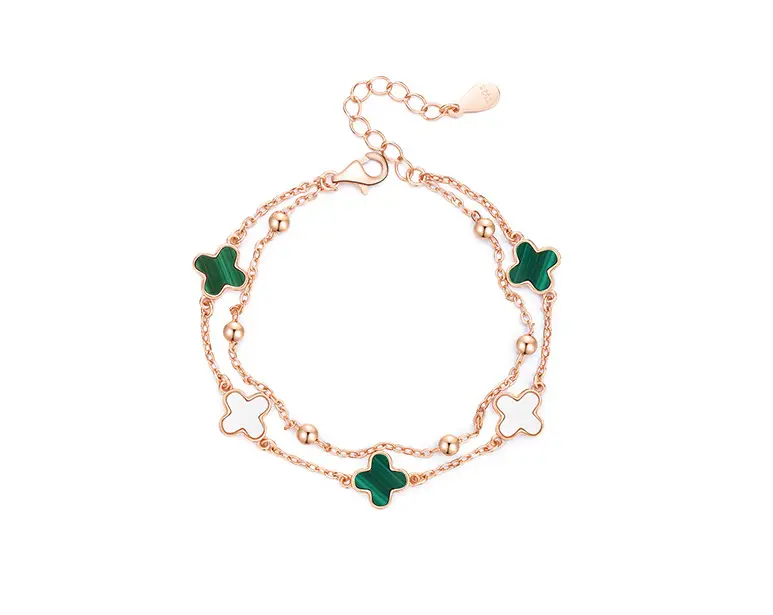 Four-Leaf Clover Bracelet for Girls Sterling Silver Double Layer