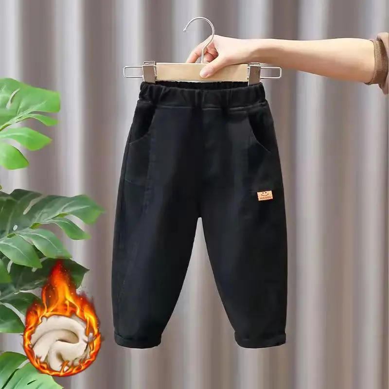 Boys Fleece Lined Black Cargo Pants Loose Fit 2026