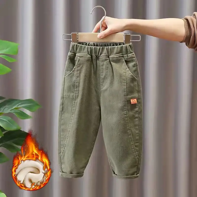 Boys Fleece Lined Black Cargo Pants Loose Fit 2026