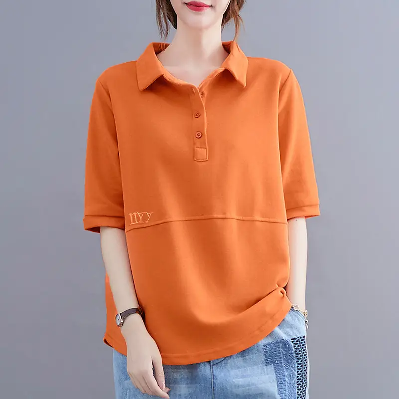 Women Purple Polo T-Shirt 2023 Summer Loose Fit Large - Image 6