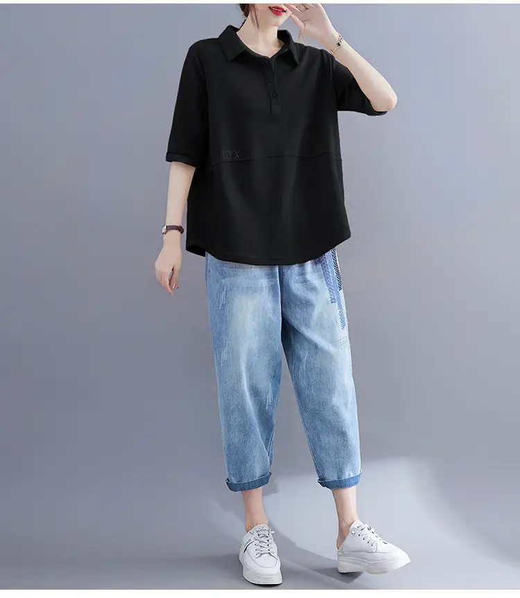 Women Purple Polo T-Shirt 2023 Summer Loose Fit Large — feature 15