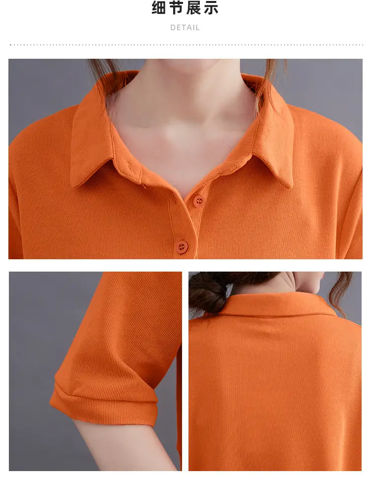 Women Purple Polo T-Shirt 2023 Summer Loose Fit Large — feature 19