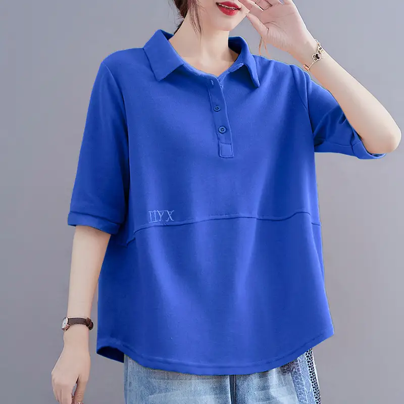 Women Purple Polo T-Shirt 2023 Summer Loose Fit Large - Image 5