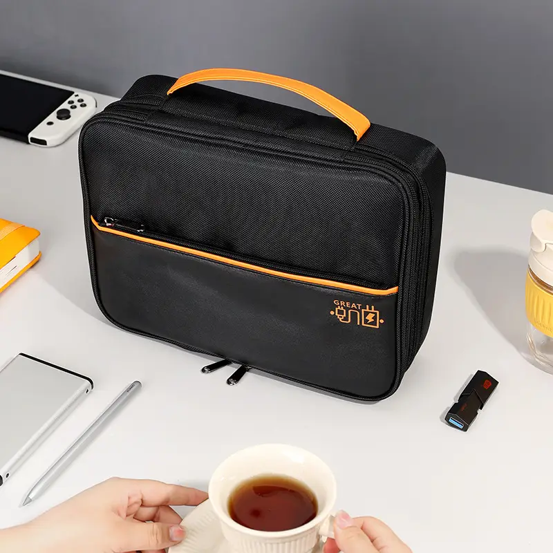 Three-Layer Digital Travel Bag Gray Orange 21x28cm - Image 7