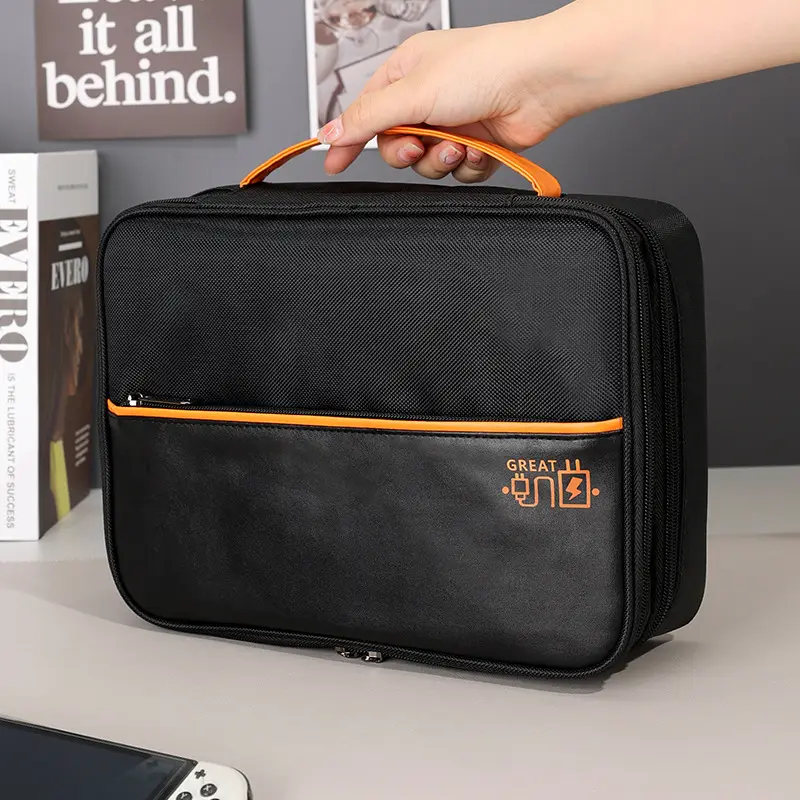 Three-Layer Digital Travel Bag Gray Orange 21x28cm - Image 8