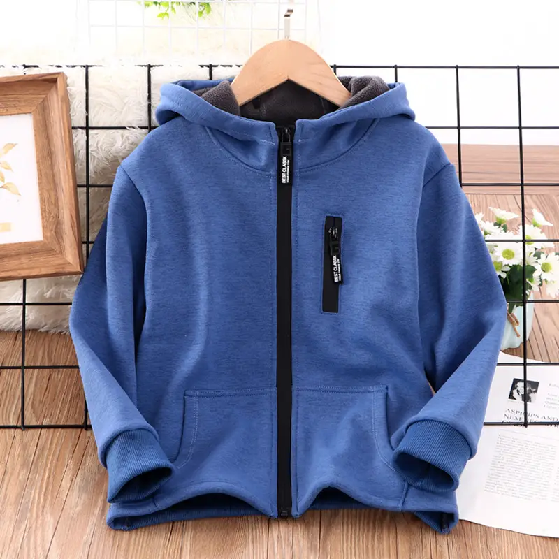 Men Fleece Hoodie Dark Blue Full Zip Winter Warm - Image 3