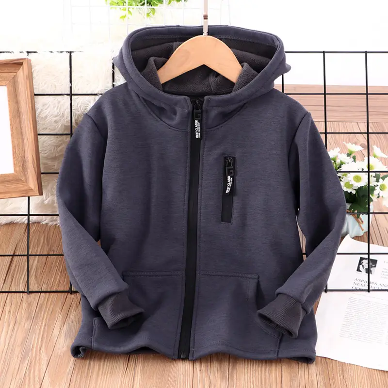 Men Fleece Hoodie Dark Blue Full Zip Winter Warm - Image 4