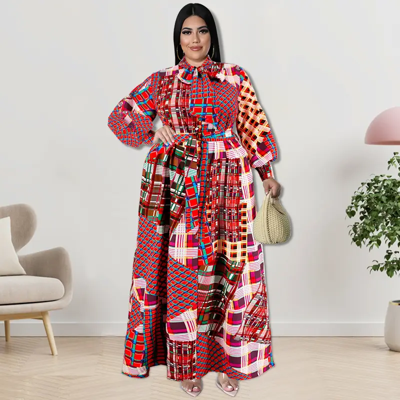 Long Sleeve Collar Dress Red Black White Patchwork Large - Image 8