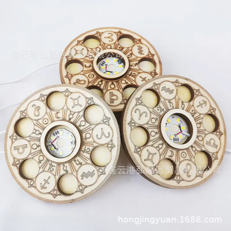 Wooden Seven-Star Lamp Holder with Porous Crystal Ball Base - Image 2