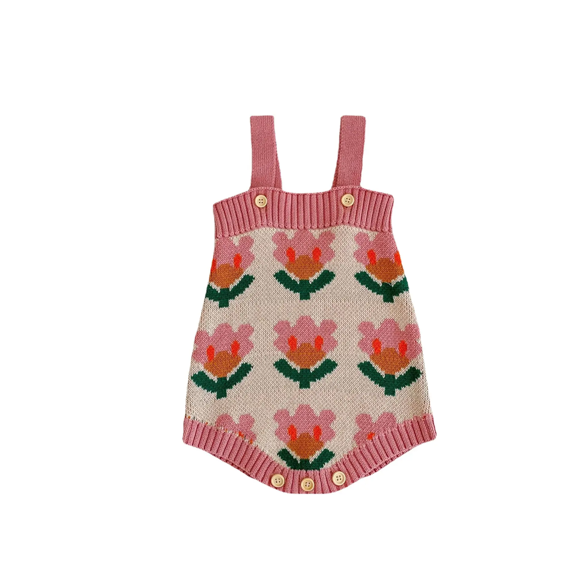 Knitted Romantic Flower Baby Girl Jacket Set Pink Green - Image 7