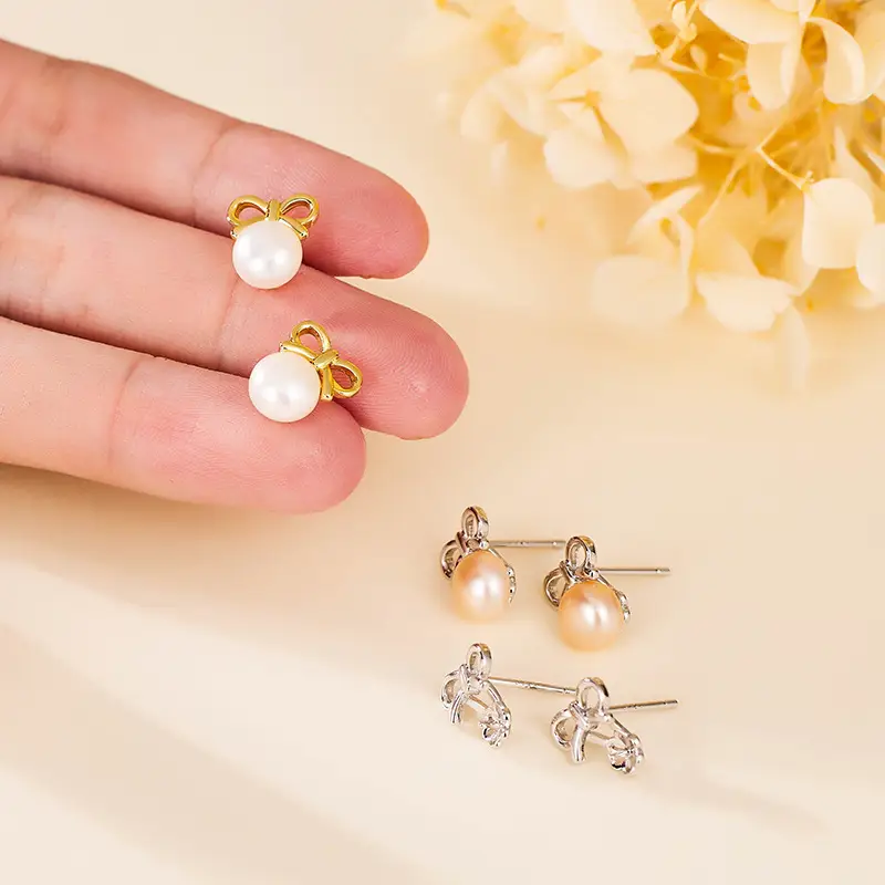 Women's Bow Earrings with Pearl Drop - Image 2