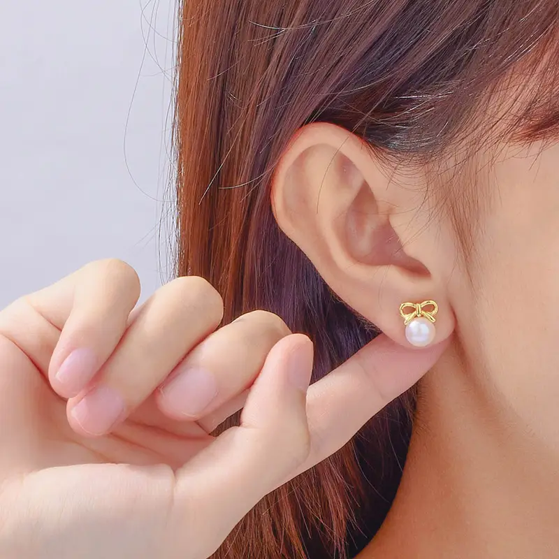 Women's Bow Earrings with Pearl Drop - Image 3
